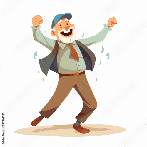 Joyful Senior Man Dancing Cartoon Vector Illustration for Design Projects