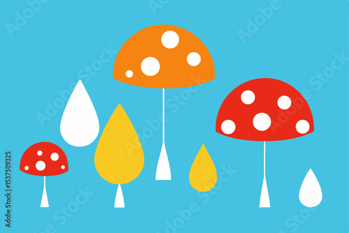 Enchanted Autumn Forest A whimsical illustration of colorful mushrooms and falling leaves