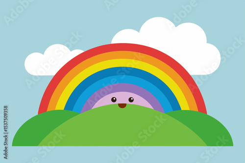 Happy Rainbow Hill A Colorful Illustration of Joy and Nature
