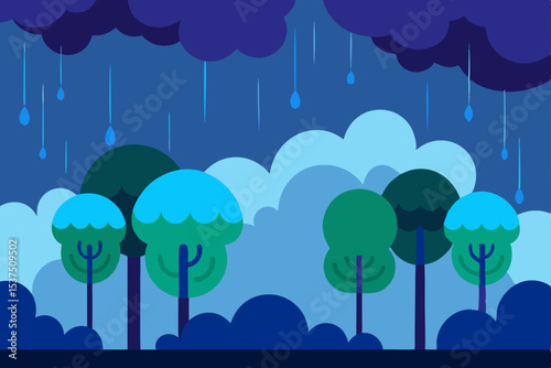 Rainy Day in the Forest A Stunning Vector Illustration of Nature's Tranquility