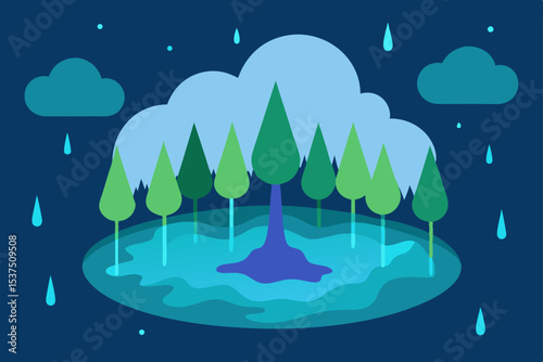 Enchanted Forest Rain A Serene Illustration of Nature's Embrace