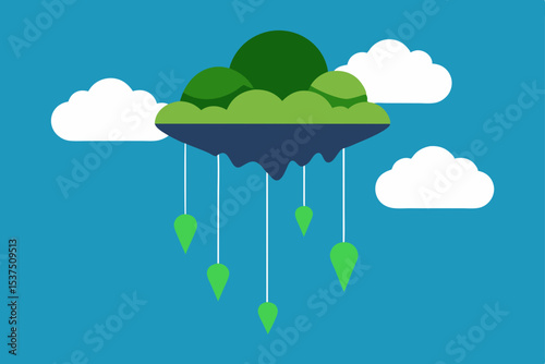 Floating Island Fantasy A Surreal Green Landscape Illustration