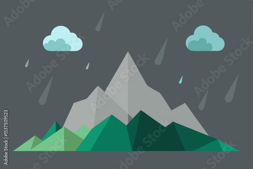 Rainy Mountain Peak A Geometric Landscape Illustration