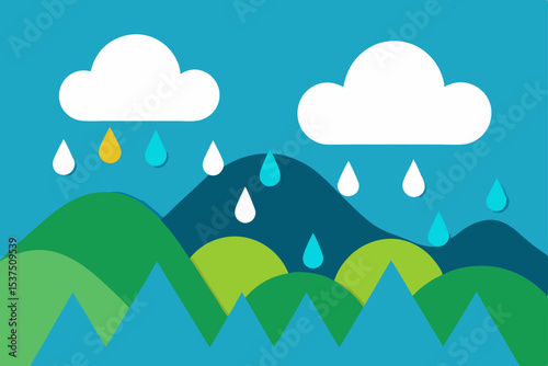 Rainy Mountain Landscape A Colorful Illustration of Nature's Beauty