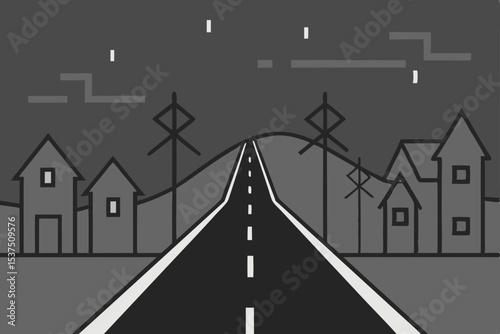 Night Drive Long Road Ahead, Scenic Suburban Escape