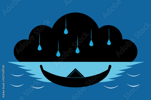 Rainy Day Serenity A Small Boat Under a Dark Cloud Illustration