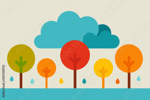 Autumnal Trees and Cloudy Sky A Vibrant Fall Illustration