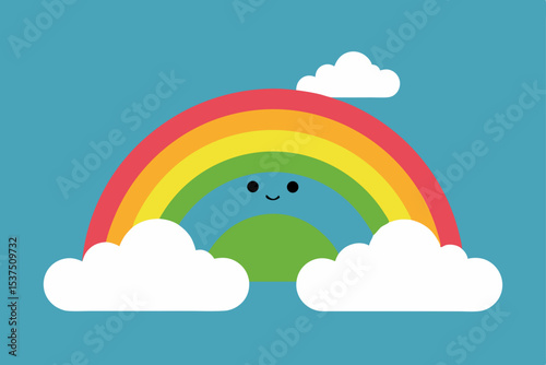 Cheerful Rainbow Illustration A Colorful Sky with Happy Clouds