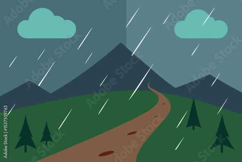 Rainy Mountain Path A Serene Landscape Illustration