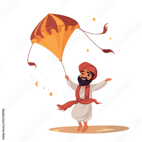 Traditional Lohri Celebration Kite Flying Icon Vector Illustration for Festive Events
