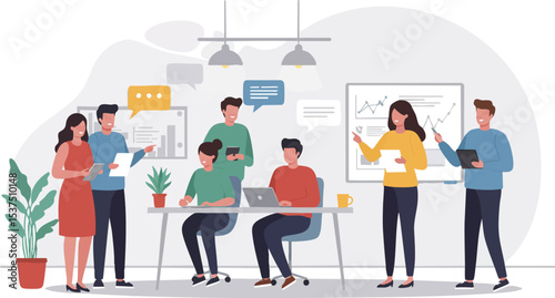 Team Dialogue in Clean Office Space – Diverse Professionals Exchanging Ideas