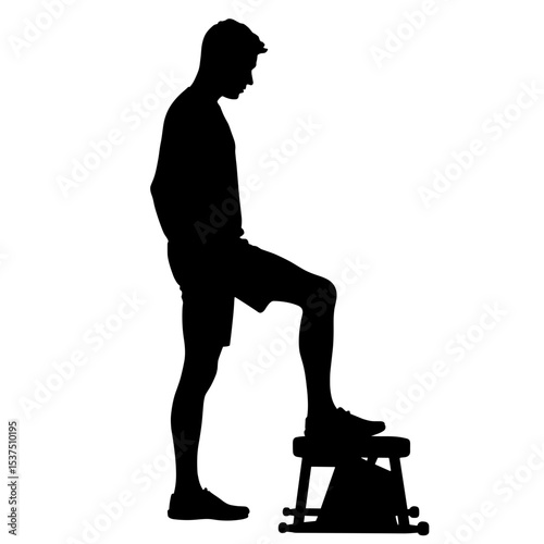 Silhouette of person on mini stepper with upright posture, home fitness workout