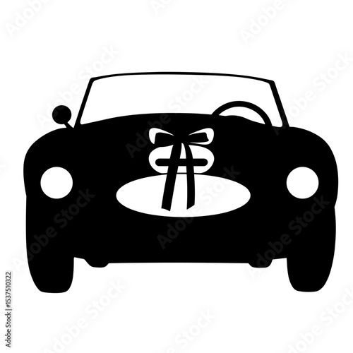 Silhouette of classic sports car with ribbon, retro style wedding gift, copyspace