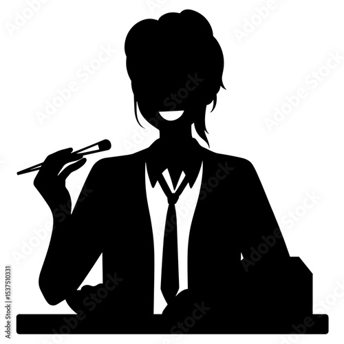 Silhouette of coworker with chopsticks and packed lunch on white background, workplace dining break