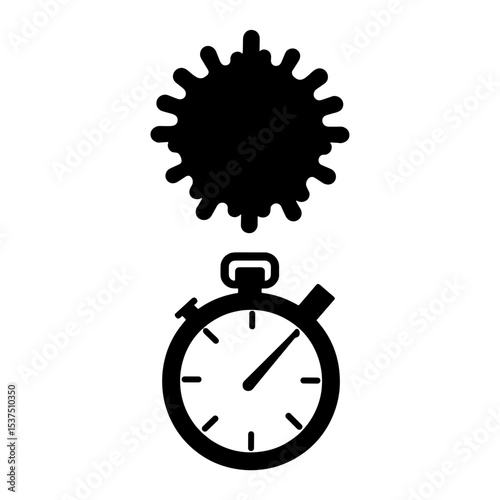 Virus silhouette over stopwatch, time-sensitive health intervention illustration