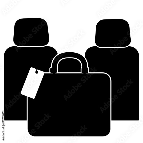 Silhouette of briefcase on car seat with travel tag, professional transit preparation