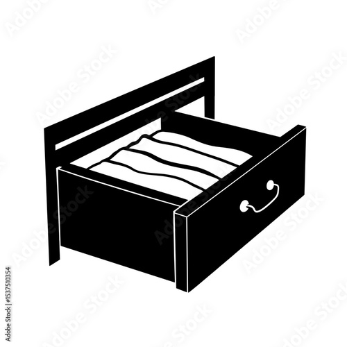 Silhouette of open drawer with folded clothes, minimalist storage organization