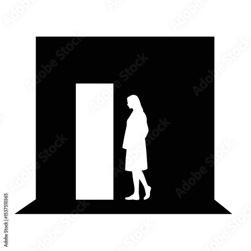 Silhouette of person near exclusive access store entry, membership privilege concept
