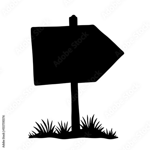 Silhouette of arrow signpost on white background, outdoor navigation concept