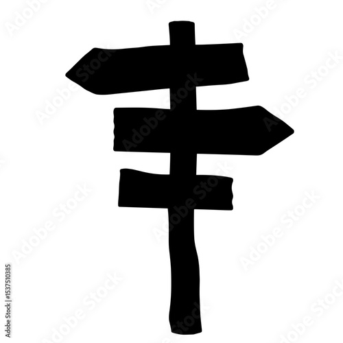 Silhouette of DIY signpost from reclaimed wood, black and white, sustainable decor