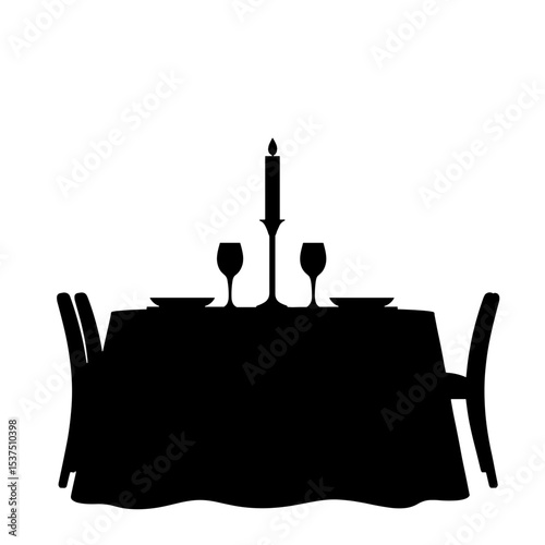 Silhouette of candlelit dinner setting with beeswax candles, romantic dining concept