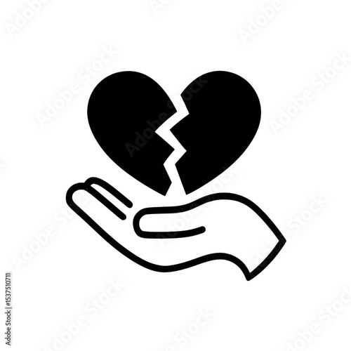 Broken Heart Icon – Love Pain Symbol with Hand Support Illustration