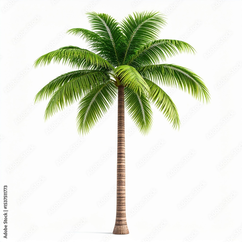 Fototapeta premium Single Lush Green Palm Tree on White Background