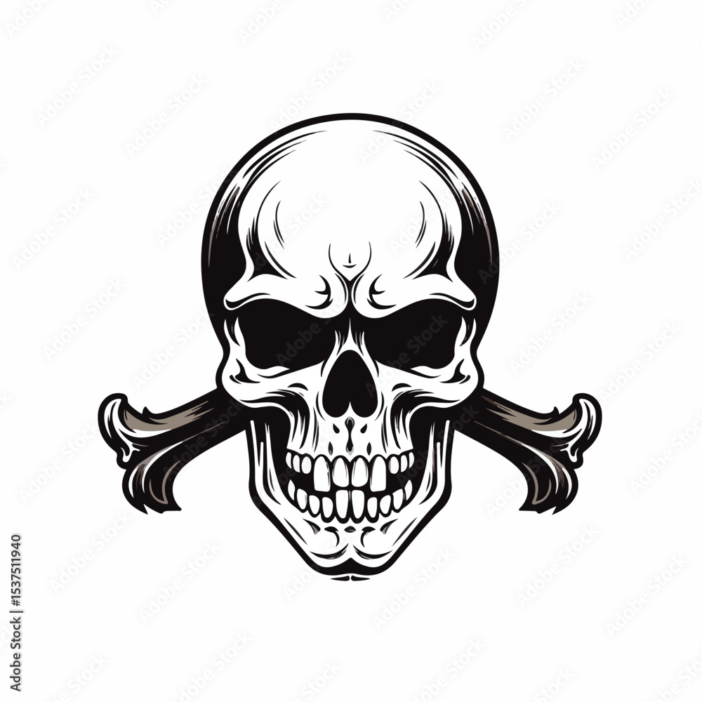 Obraz premium Professional Skull with Bones Symbol Vector Illustration Isolated on White Background