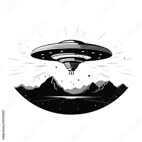 UFO flying saucer outline design for space exploration projects and graphic design