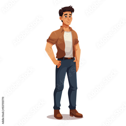 Professional Vector Illustration of Standing Young Guy Avatar Character for Design Projects