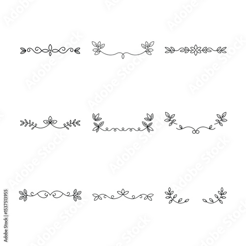 Collection of Delicate Floral Dividers and Corners in Black Line Art Style