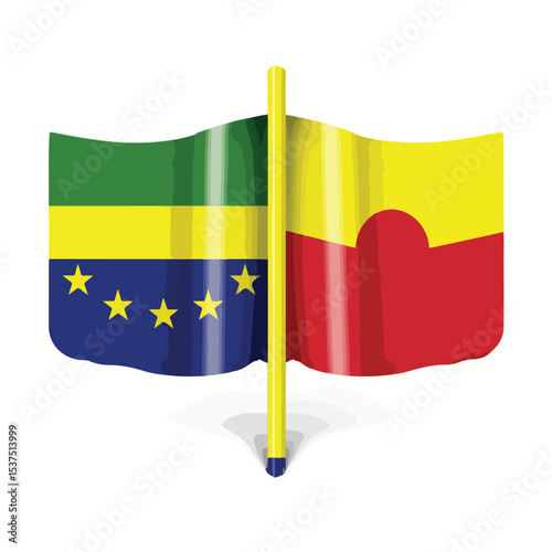 Illustration of Bosnian and Herzegovinian with Beninese flags representing international relations