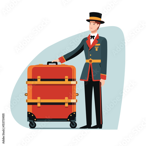 Luxury Hotel Bellboy Service Icon with Baggage and Luggage, Building Hospitality Concept