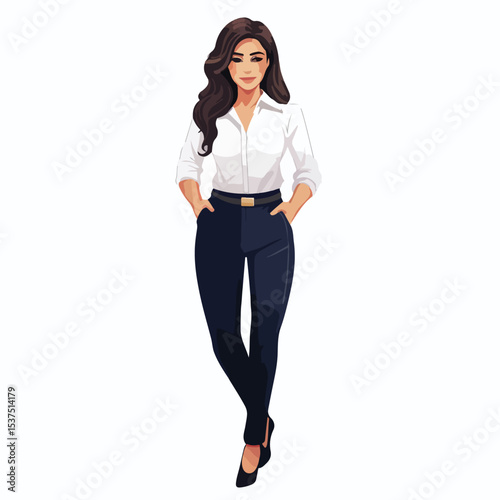Professional Business Woman Standing Avatar Cartoon Character Illustration for Professional Presentations