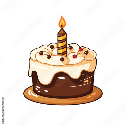 Birthday Cake with Candle Icon Vector for Celebration Invitations and Greeting Cards