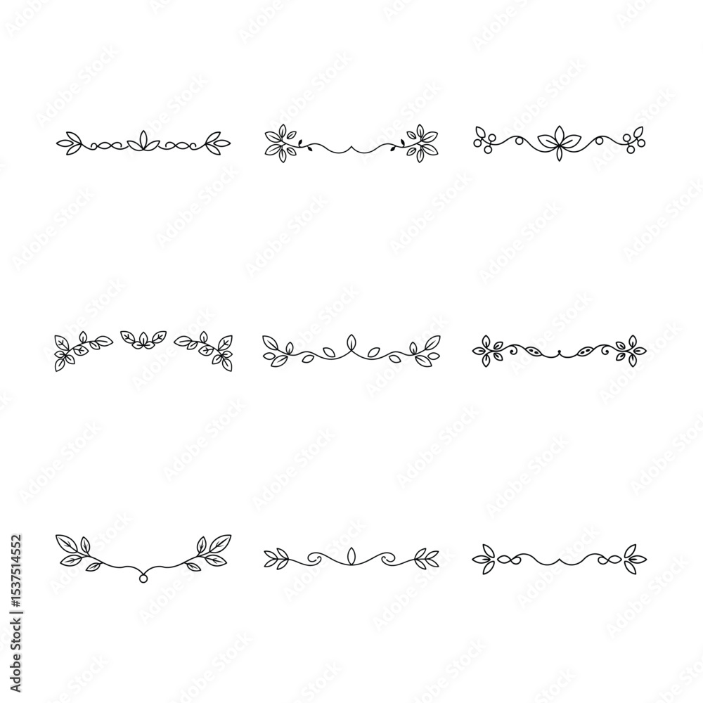 Fototapeta premium Elegant Floral Dividers A Collection of Botanical Line Art Elements for Design