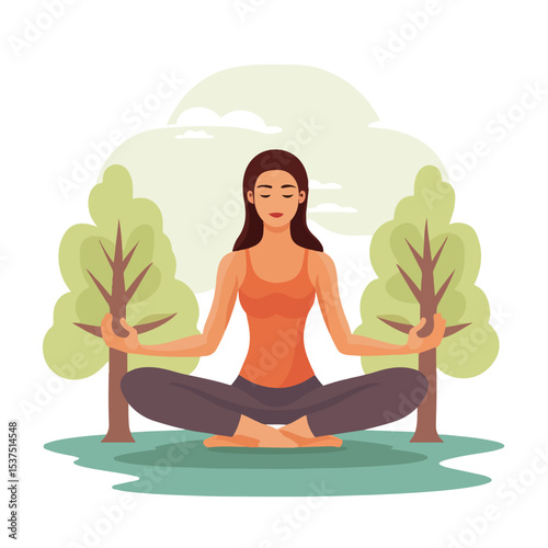 Professional Cartoon Yoga Woman Pose Icon on White Background for Health and Wellness Promotions