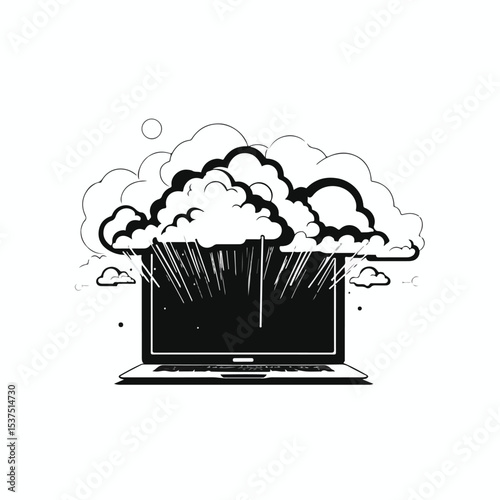 Professional Cloud Computing Technology in Black and White Vector Design