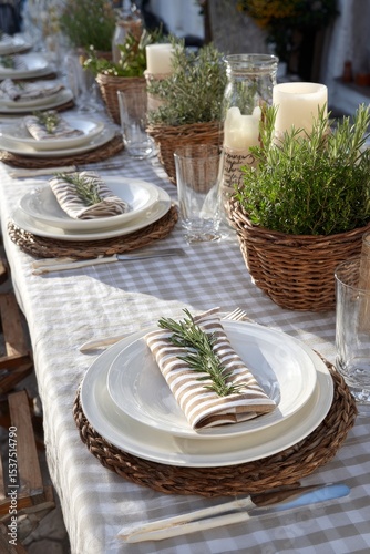 Elegant Dining Table Setup With Natural Decor in a Cozy Interior Space.