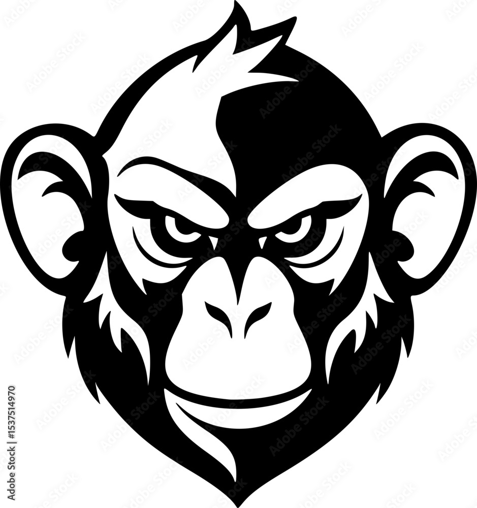 Obraz premium Monkey Portrait Vector. Black and White Monochrome Silhouette. Wild Animal Primate Conservation Environment Art