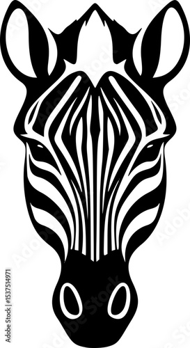 Zebra Portrait Vector. Black and White Monochrome Silhouette. African Animal Savanna Conservation Environment Art