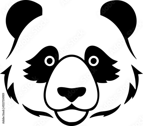 Giant Panda Portrait Vector. Black and White Monochrome Silhouette. Endangered Animal Conservation Environment Art