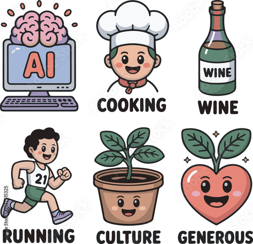 Cartoon Icons A I Cooking Wine Running Culture Generosity