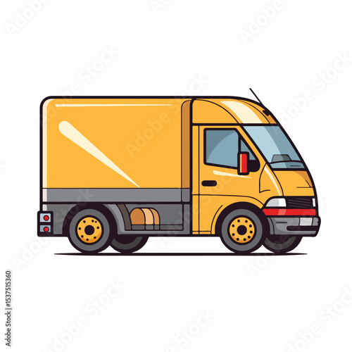 Professional Delivery Van Vehicle with Cardboard Box Vector Illustration