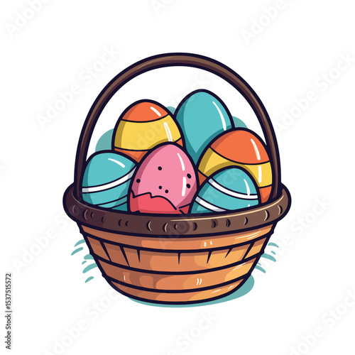 Colorful Easter Eggs in Basket Vector Illustration Ideal for Spring Celebrations and Egg Hunt Designs