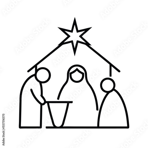 Traditional nativity scene illustration holy family wise men animals and star of bethlehem in a detailed vector design