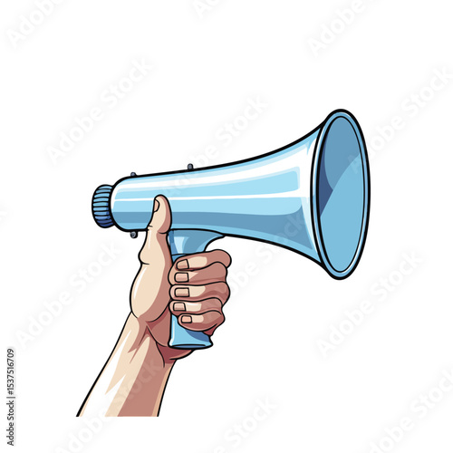 Professional Vector Illustration of Hand Holding Bullhorn with Blue Lines