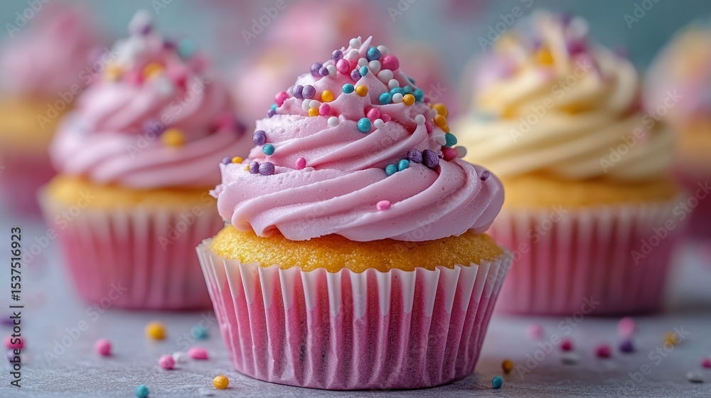 Close-up of three colorful cupcakes Close-up of three colorful cupcakes