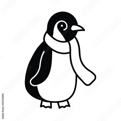 Adorable cartoon penguin wearing a colorful scarf winter holiday vector illustration