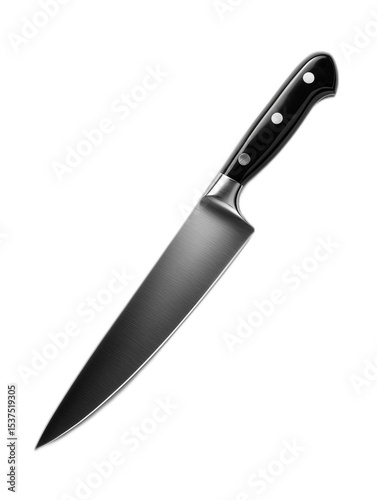 sharp kitchen knife with black handle isolated on transparent background
